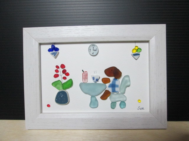 ★Sea Glass Art Dog Snack Time Intérieur III★, Articles faits à la main, intérieur, marchandises diverses, ornement, objet