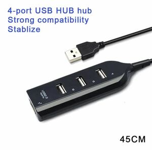 【1円スタート】USBハブ　ケーブル　充電アダプター　4ポート　ブラック　A1