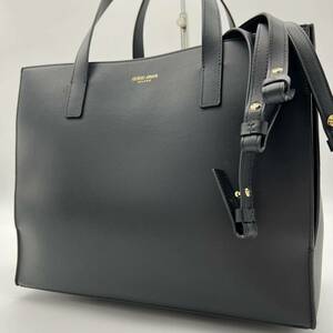 1円【未使用級】GIORGIO ARMANI ジョルジオアルマーニ トートバッグ ショルダーバッグ 2way ビジネス メンズ 肩掛け A4収納 レザー 黒 