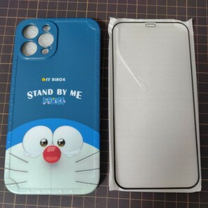 2308037 スマホケース iphone12promax スタンドバイミー ドラえもん 青色 ガラスフィルム クリアケースおまけ付き スマートフォン カバーの画像1