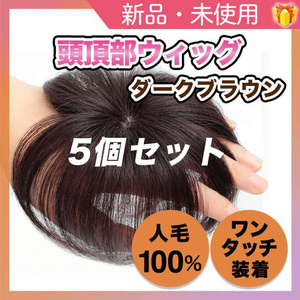 5個セット 頭頂部 ウィッグ 部分かつら ヘアピース 自然 ブラウン つけ毛 メンズ にも