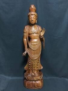 仏像 木彫り 観音菩薩立像 大型仏 高さ90㎝ 仏教 彫刻 置物 (骨董品