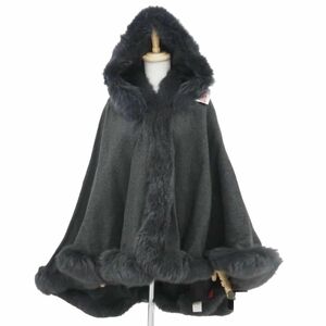 カシミア100% フード付きポンチョ SAGA FUR フォックスファー 美品