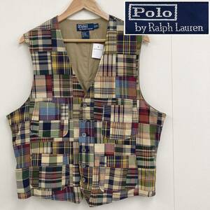 新品未使用品 POLO RALPH LAUREN パッチワーク マドラスチェック ベスト ジレ XLサイズ 紺タグ ポロ ラルフローレン VINTAGE 3120076