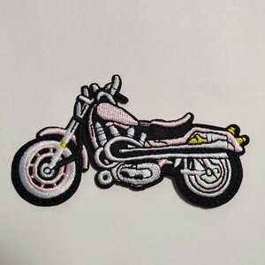 M-22【 アイロンワッペン 】 刺繍ワッペン アップリケ リメイク バイク BIKE バイカーズ patch パッチ ピンク pink アイロン刺繍ワッペン