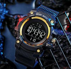 新品 腕時計デジタルウォッチ 多機能 LED 黒/金