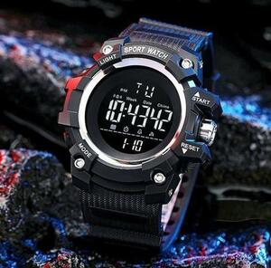 新品 腕時計デジタルウォッチ 多機能 LED 黒/シルバー