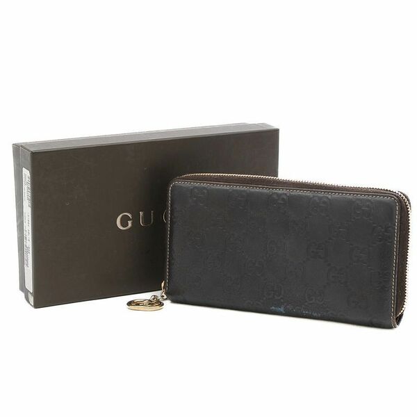 グッチ 212110 グッチシマ 長財布 ロングウォレット long wallet ラウンドジップ レザー 本革 黒 ブラック black GUCCI