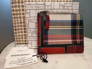  as good as new Comme des Garcons tartan patchwork round fastener purse coin card-case L character fastener 