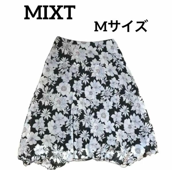 MIXT ミクスト　フレア　スカート　花柄　総柄　ラメ入　Mサイズ　美品