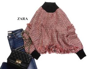 ザラ ZARA WOMAN 大人可愛い☆ ハイネック ツイード フリンジ デザインプルオーバー L 