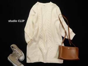  Studio Clip studio clip adult pretty * deer. . rib 3G cable knitted V neck One-piece M