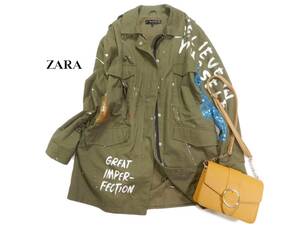 ザラ ZARA TRF 可愛い☆手書き風 グラフィティープリント ミリタリーコート ジャケット S