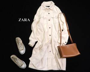 ザラ ZARA 大人可愛い☆ コットン コーデュロイロングシャツジャケットワンピース 羽織にも XS ゆったり オーバーサイズ