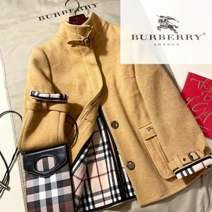 L12【高級なスペイン製】定価14万●美品BURBERRY LONDON●高級ウールトレンチコート　バーバリーコート　レディース　大きめ/42