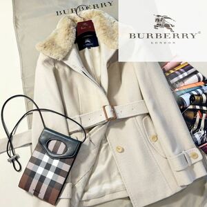 N21【高級ラビットファー】参考価格15万●超美品BURBERRY LONDON●品位あるコーデ!!トレンチコート　バーバリーコート　レディース　38