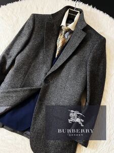 M28【完全カシミヤ100】定価18万●未使用級BURBERRY LONDON●ツイードジャケットコート●メンズ　バーバリーコート　ロゴ刺繍総柄　175