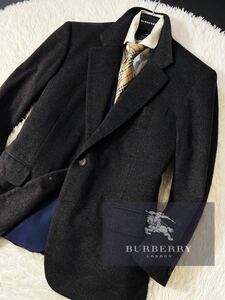 M34【奇跡の完全カシミヤ100%】定価15万●超美品BURBERRY LONDON●ツイードジャケットコート●メンズ　バーバリーコート　極上の滑らかさ