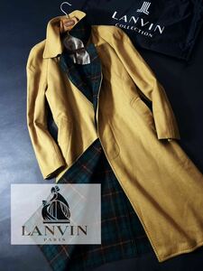 P27【タータンチェック】定価15万●超美品LANVIN PARIS●圧倒的なめらかさ!!●高級ウールステンカラーコート●メンズ　ランバン　コート　