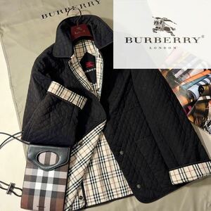 P30【際立つノバチェック】参考価格11万●超美品BURBERRY LONDON●華やかなスタイルキルティングジャケット バーバリーコート レディース