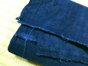 古布1012　手織り木綿　明るい青　無地　裏地　２枚で170ｃｍ　パッチワーク　キルト　リメイク材料