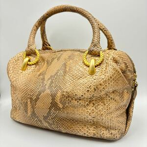 蛇革 パイソンレザー エキゾチックレザー ハンドバッグ ブラウン系 鞄 ゴールド金具 レディース