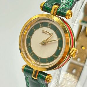 【稼動品】 GUCCI グッチ シェリーライン 腕時計 ホワイト文字盤 純正ベルト オールドグッチ レディース腕時計