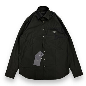 新品 Lサイズ PRADA トライアングル ロゴ ジップポケット ボタンシャツ ブラック プラダ