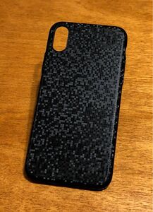 iPhone X XS カバー ケース 黒 ブラック モザイク柄