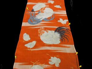 ：和古布材料：正絹紋錦紗、鶏にひよこ柄の端布
