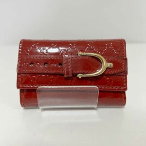 GUCCI グッチ マイクログッチシマ パテントレザー ベルト 6連 キーケース 309759 レッド系 中古