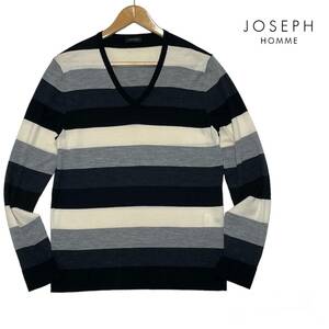 ★極美品 JOSEPH HOMME ジョセフオム 薄手 ウール100% マルチボーダー ニット セーター サイズ46★