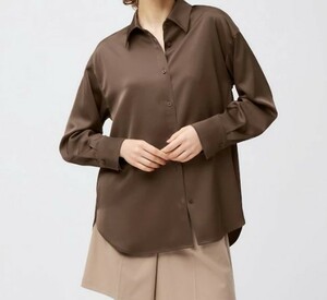 GU　ジーユー　サテンオーバーサイズシャツ　ダークブラウン　XL