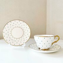 ◎ シェリー Shelley ポルカドット Polka Dot カップ＆ソーサー&プレート トリオセット グリーン UKビンテージ 英国食器 B_画像1