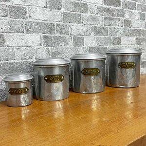 * France antique French Antique aluminium canister 4 piece set FARINE SUCRE CAFE EPICES seasoning container bro can to