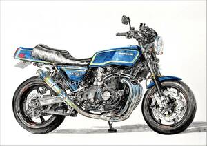 Ａ４プリントです　カワサキKZ1000　ＭｋⅡ　水彩画　バイクイラスト　　　