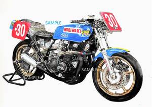 Ａ４プリントです　モリワキモンスターZ　鈴鹿8耐　水彩画　　　バイクイラスト 