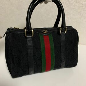 美品　GUCCI グッチ キャンバス　ハンドバッグ ミニボストン シェリーライン ブラック