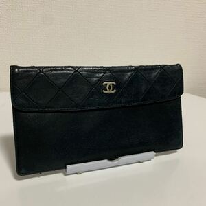 CHANEL シャネル ココマーク マトラッセ ラムスキン 長財布　ポーチ　ブラック