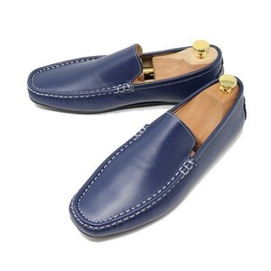 24cm men's hand made original leather driving shoes slip-on shoes Loafer cow leather ma Kei made law navy 820