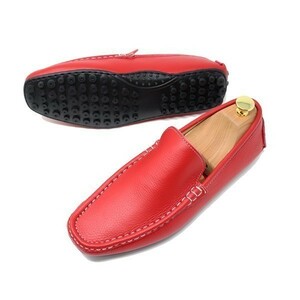 24cm men's hand made original leather driving shoes slip-on shoes Loafer cow leather ma Kei made law red 820