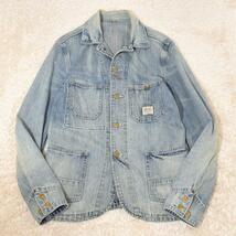 ラルフローレン DENIM&SUPPLY ビンテージ加工 デニム カバーオール ワークジャケット S ユーズドブルー RRL レイルウェイジャケット_画像2