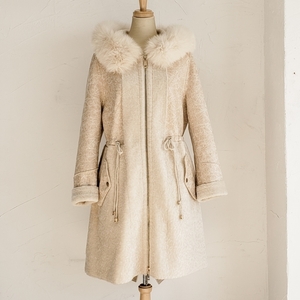 未使用 エルミタージュ HERMITAGE ムートン コート ＭＬ ロング コート フード付き World Fur Collection HERMITAGE