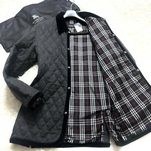 未使用級XL.LL～L!BURBERRY BLACKLABEL極暖中綿キルティングダウンコートジャケット黒ノバチェック柄刺繍ブラレバーバリーブラックレーベル