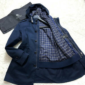 美品BURBERRY BLACKLABEL2wayダウンライナー付ロングミリタリーコートXL.LL~L濃紺ネイビーノバチェック柄ブラレバーバリーブラックレーベル