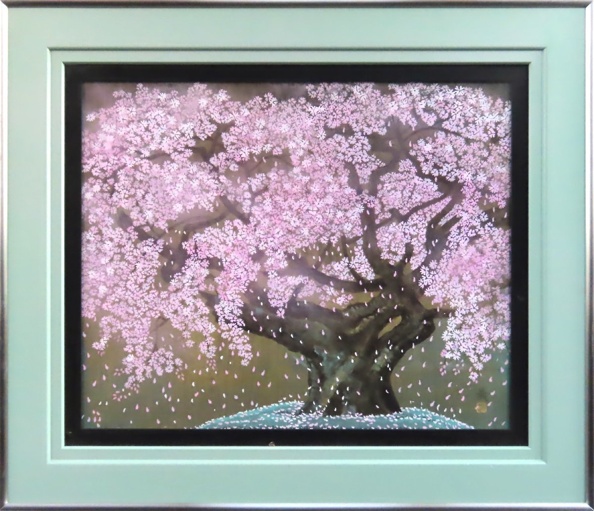 *환상적이고 시적인 일본 화가* 사토 아키라 연묵 벚꽃 15cm 환상적인 벚꽃을 섬세하게 그린 [마사미 갤러리, 5000여점 전시] G, 그림, 일본화, 꽃과 새, 야생 동물