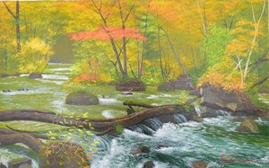 Art hand Auction Una nueva obra de un popular pintor occidental que continúa pintando el desfiladero de Oirase en cada temporada: Kiyoshi Shimane, 10m Oirase en otoño [Galería Masami], Cuadro, Pintura al óleo, Naturaleza, Pintura de paisaje