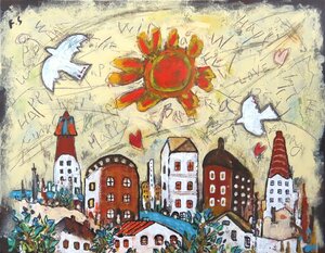 Art hand Auction A work from the popular artist's new bouquet series! Western painting by Fujiko Shirai, No. 6 The Sun and the City [Masami Gallery], Painting, Oil painting, Nature, Landscape painting