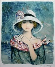 流れるようなやさしい筆捌きで人少女や女性像を描くフランス人画家です。　シャロワ　「バラのスカーフ」　版画　限定200部　【正光画廊】_画像1