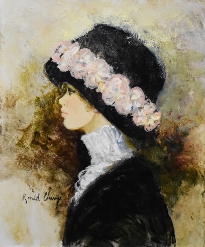 [Authentic] A French painter who paints young girls and women with flowing, gentle brushwork. Bernard Charroy, Girl with a Flower Hat, oil painting, size 8 [Masami Gallery]*, Painting, Oil painting, Portraits
